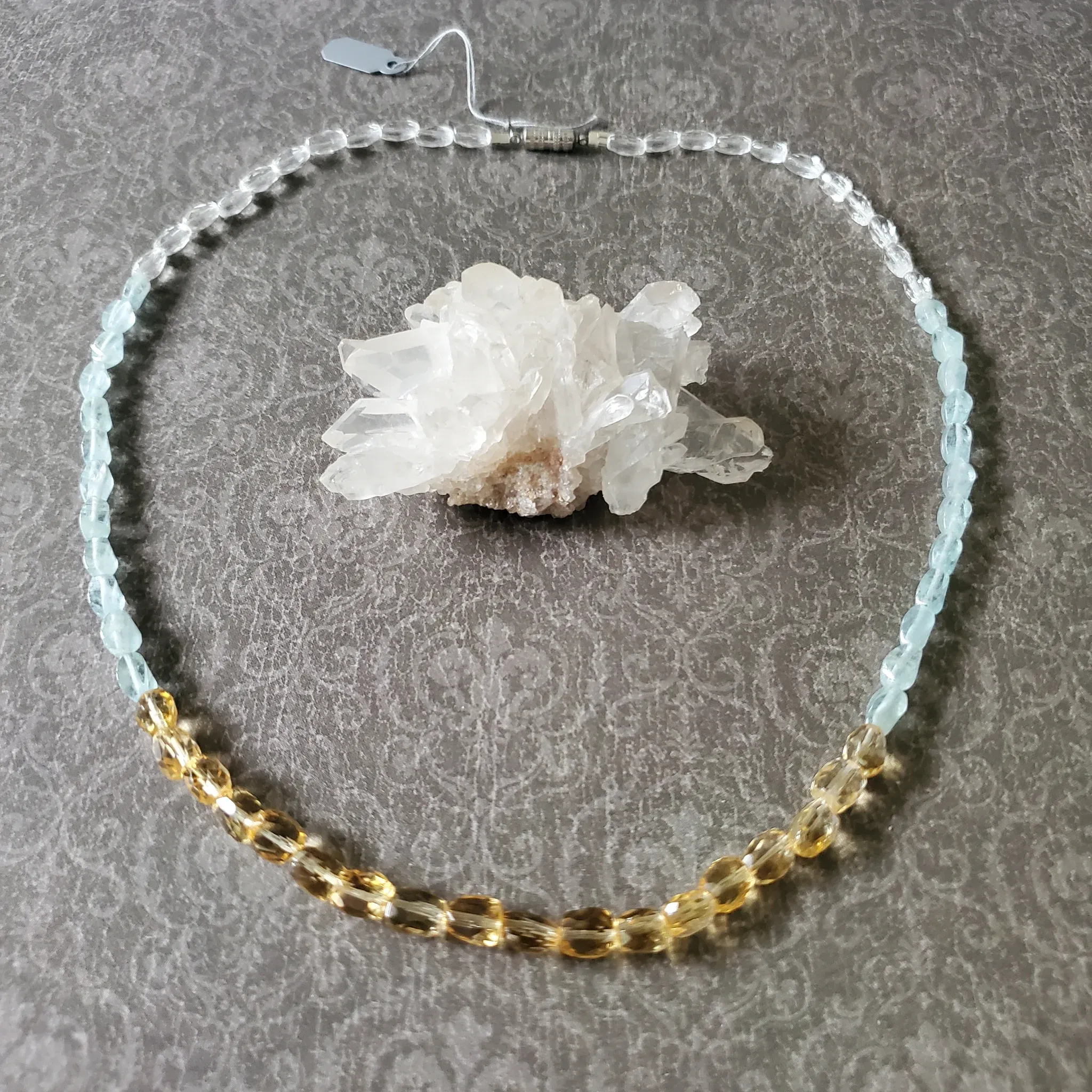 Aquamarine, Clear Quartz, Citrine Necklace/ 3 in 1 bracelet design