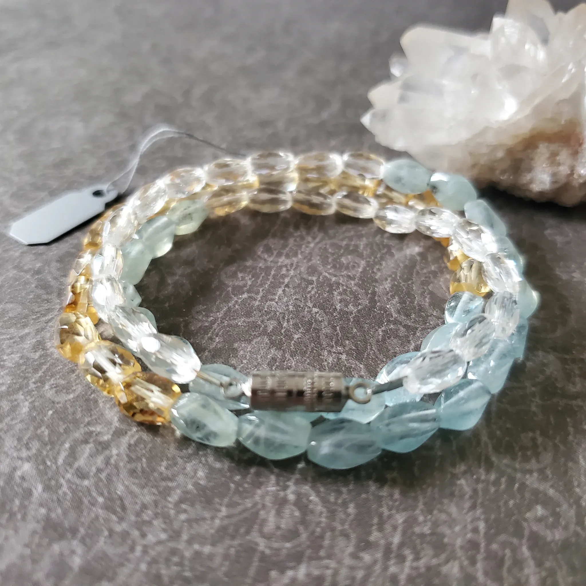 Aquamarine, Clear Quartz, Citrine Necklace/ 3 in 1 bracelet design (photo 4 of 10)