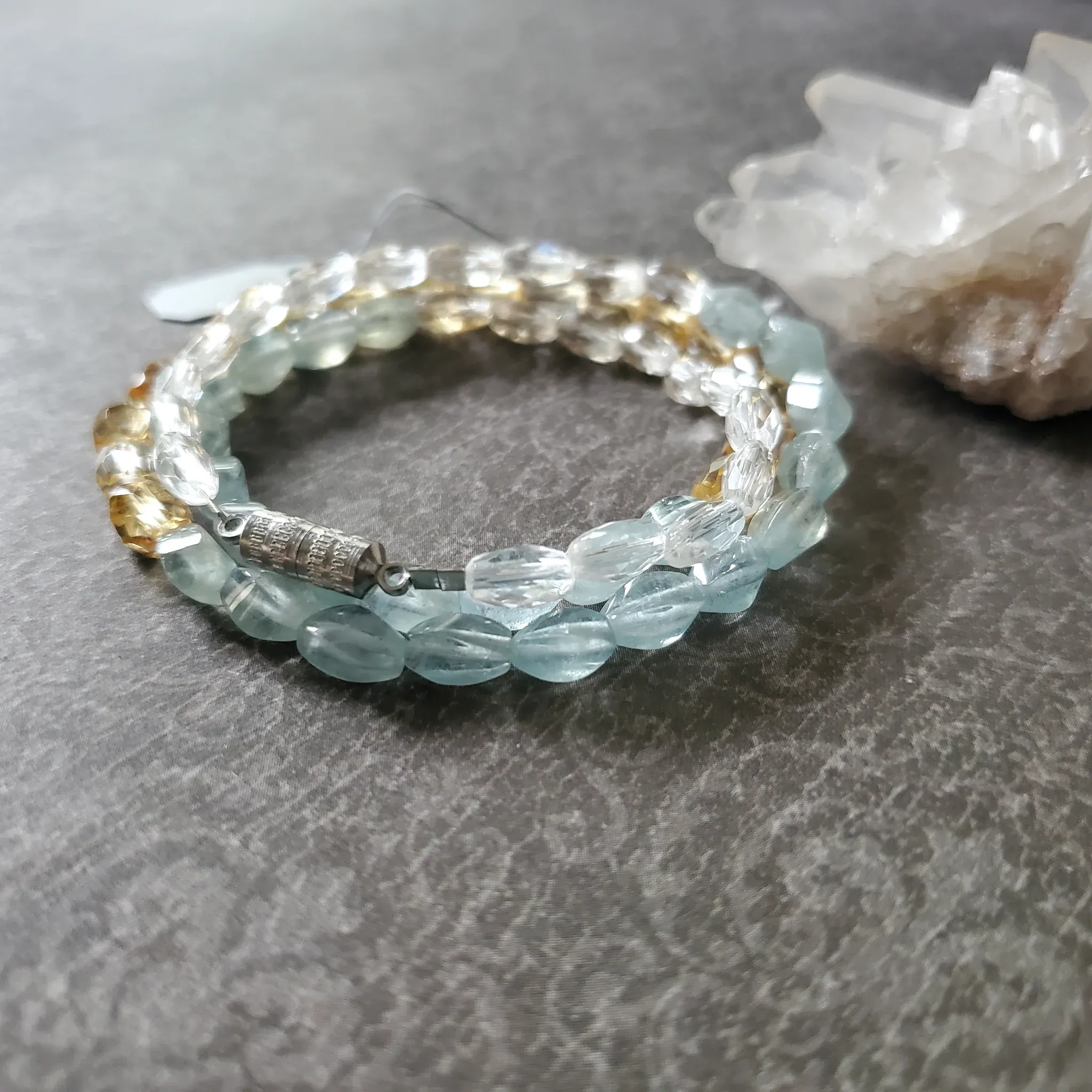 Aquamarine, Clear Quartz, Citrine Necklace/ 3 in 1 bracelet design (photo 7 of 10)