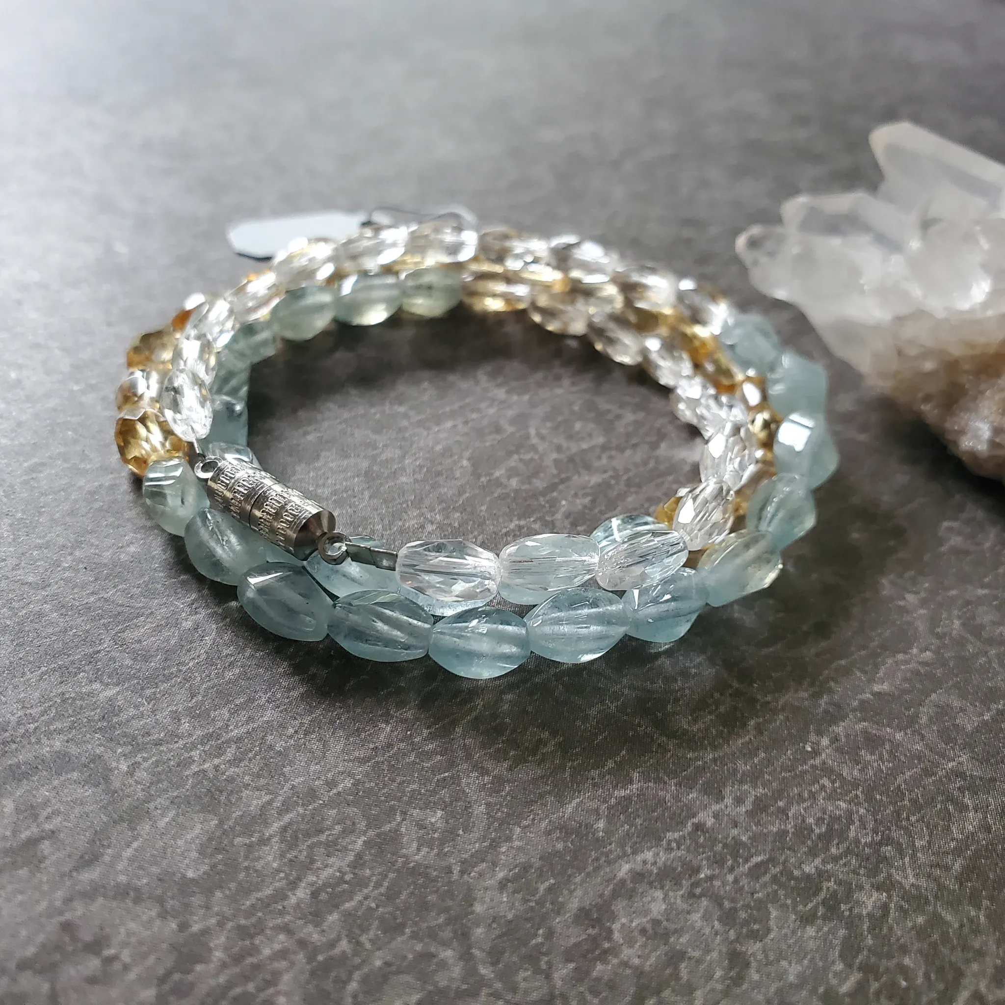 Aquamarine, Clear Quartz, Citrine Necklace/ 3 in 1 bracelet design (photo 8 of 10)