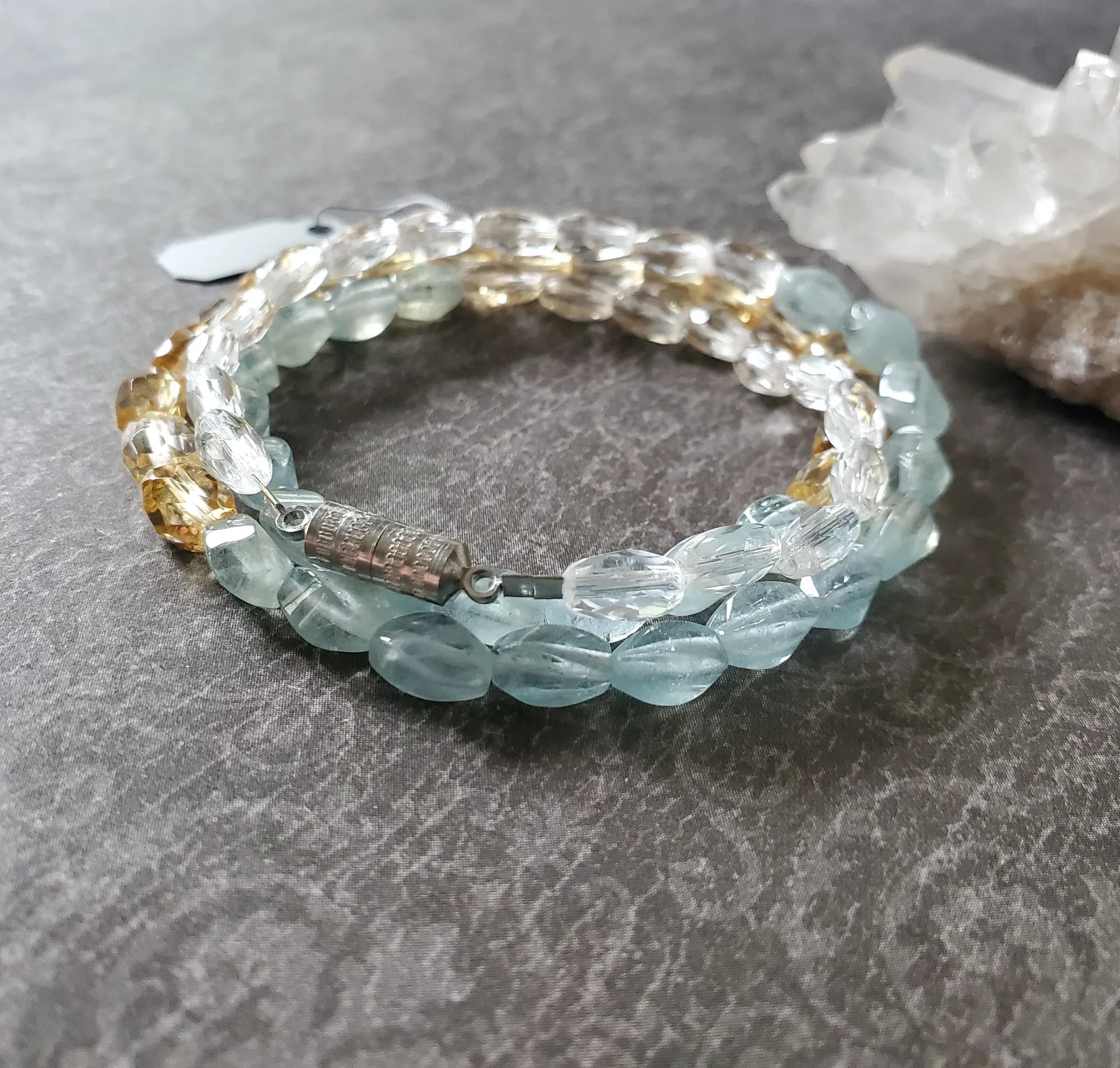 Aquamarine, Clear Quartz, Citrine Necklace/ 3 in 1 bracelet design (photo 10 of 10)