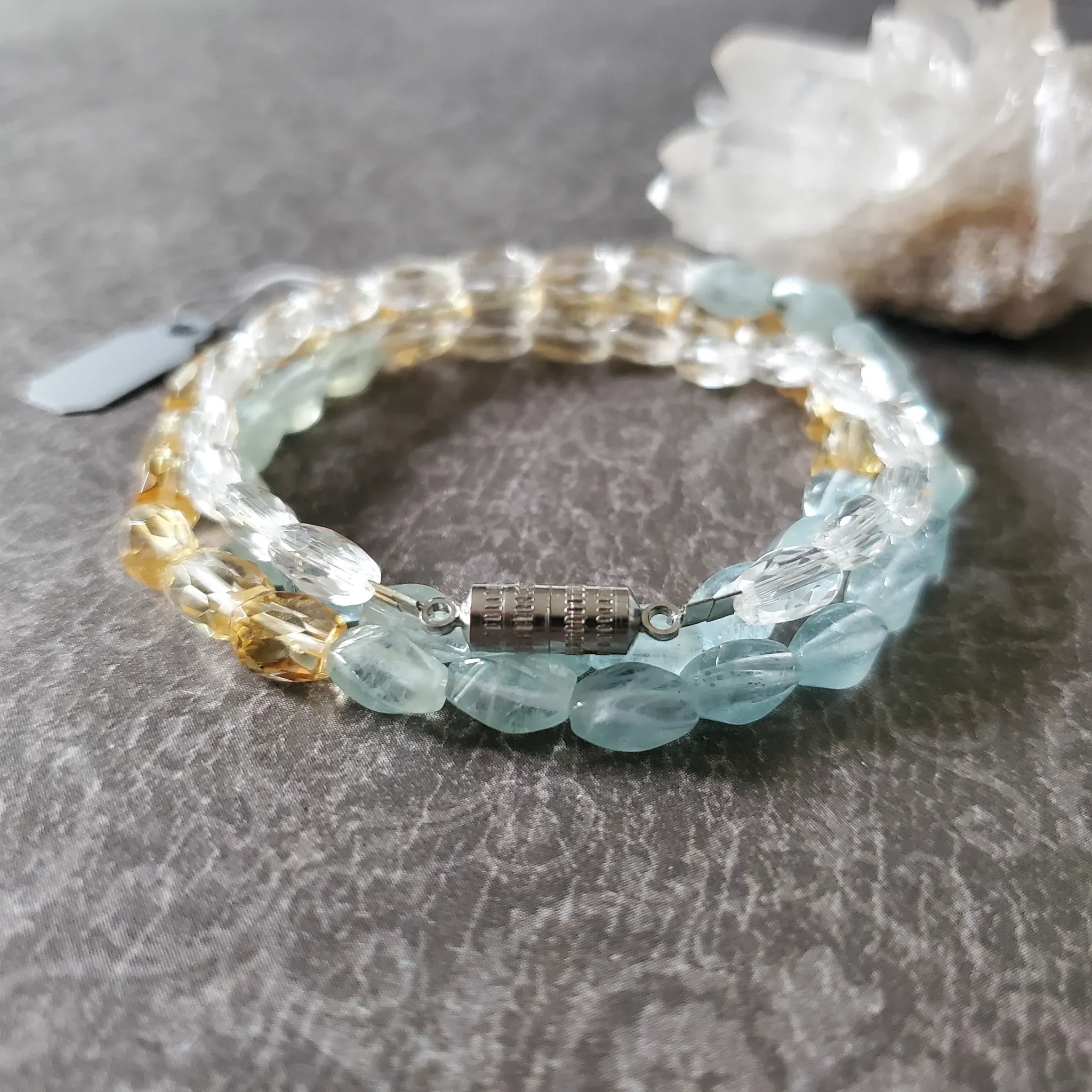 Aquamarine, Clear Quartz, Citrine Necklace/ 3 in 1 bracelet design (photo 9 of 10)