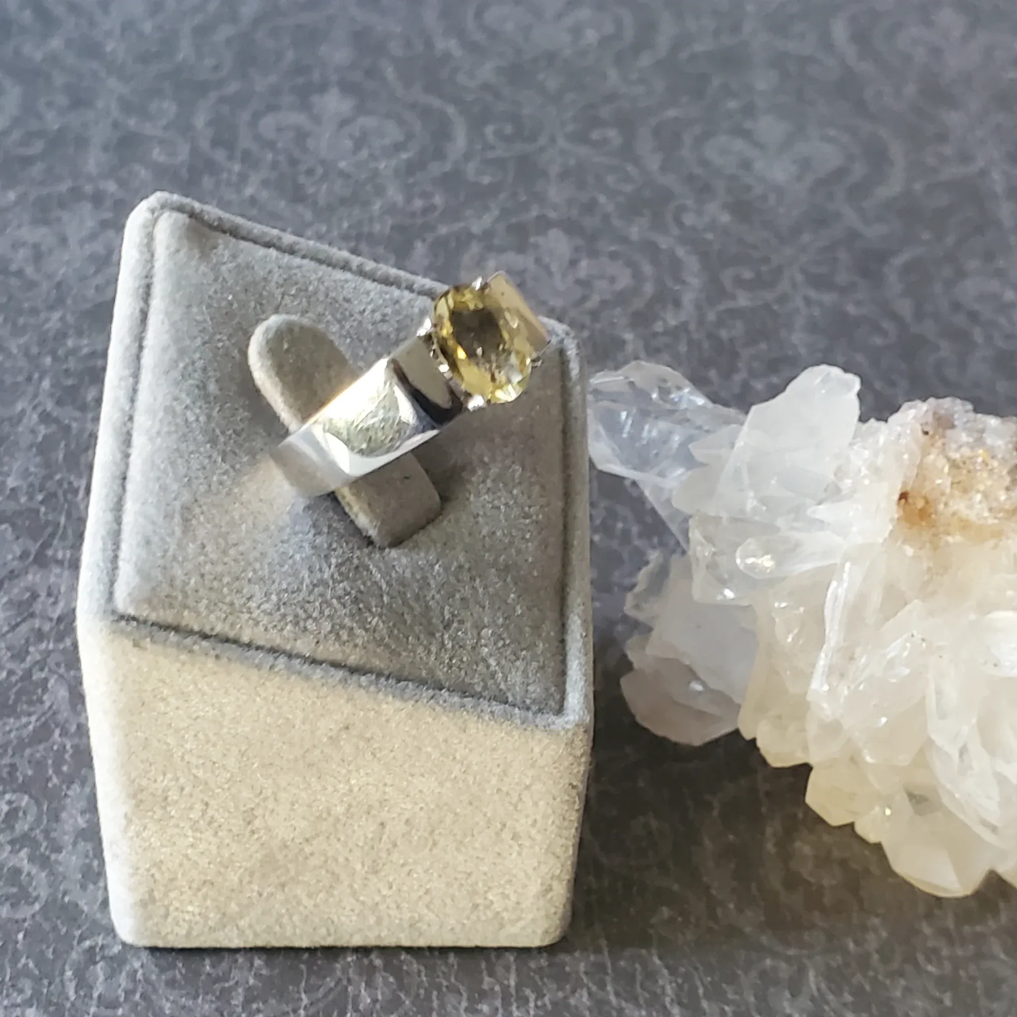 Yellow Beryl with Tourmaline Sterling Silver Ring (photo 2 of 9)