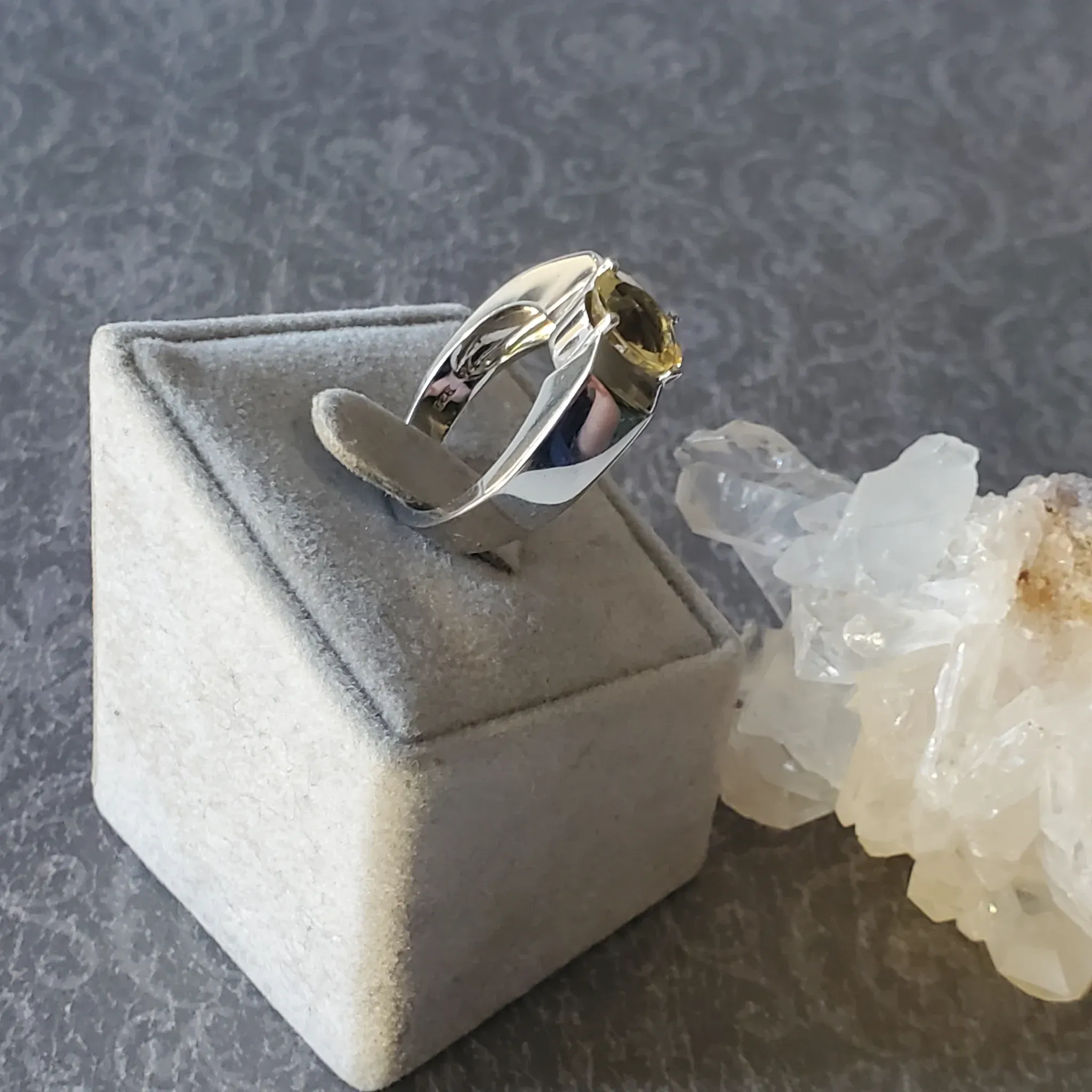 Yellow Beryl with Tourmaline Sterling Silver Ring (photo 3 of 9)