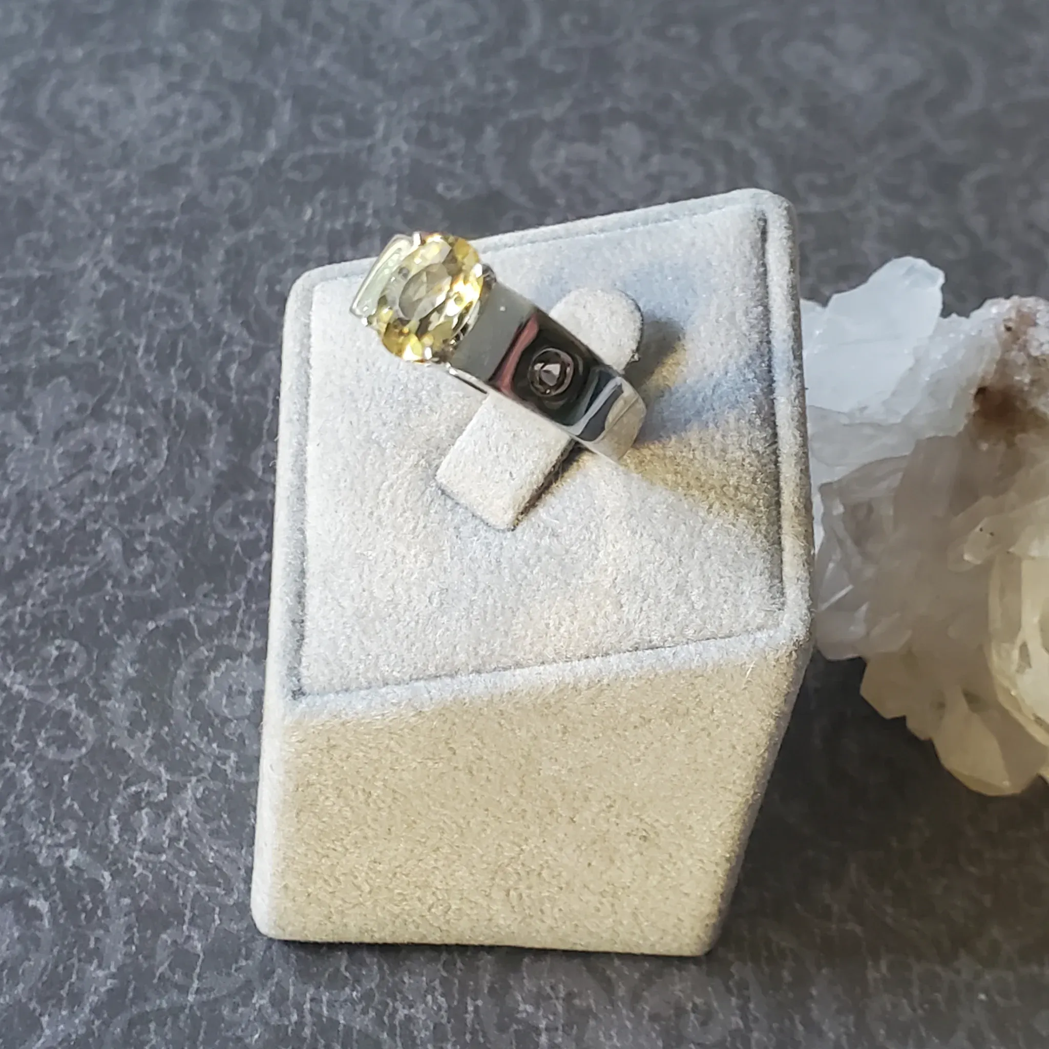 Yellow Beryl with Tourmaline Sterling Silver Ring (photo 9 of 9)