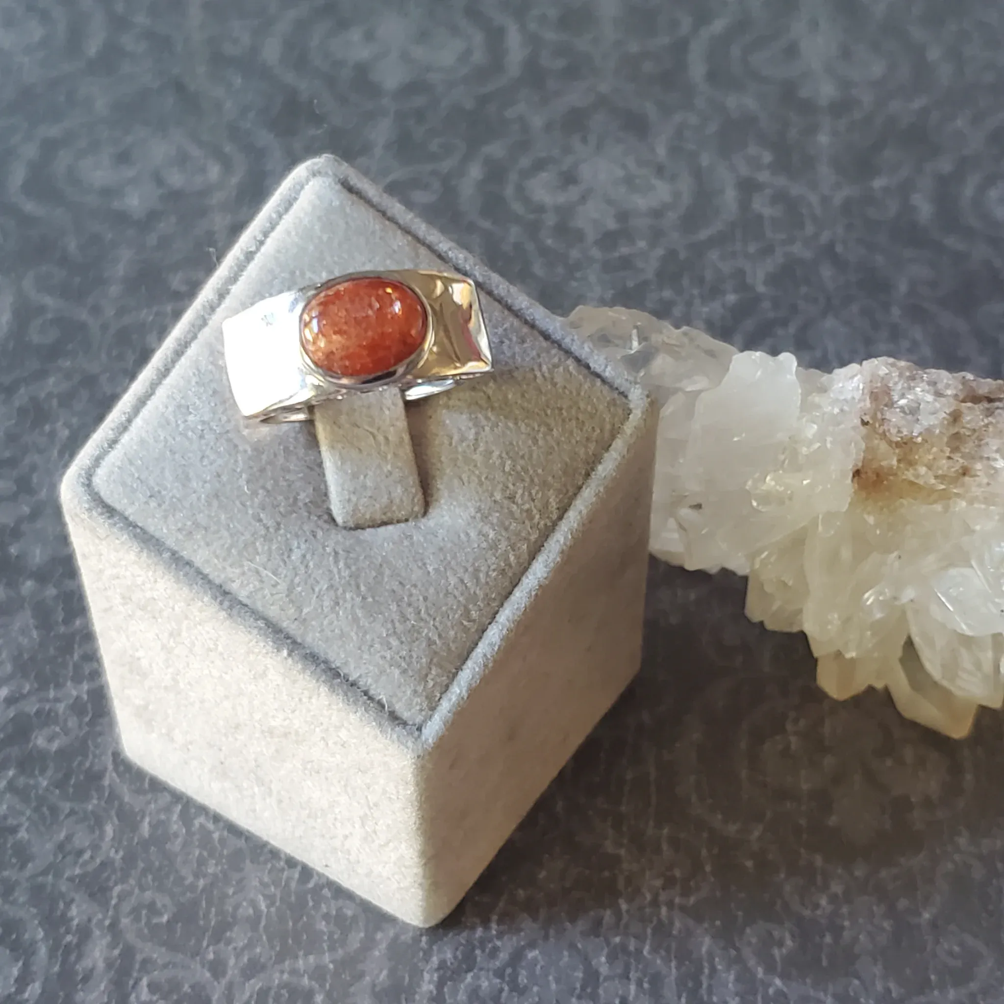 Sun Stone with Tourmaline Sterling Silver Ring